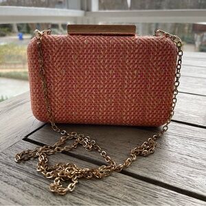 Urban Expressions Cicley Pink & Coral Woven Clutch with Gold Chain